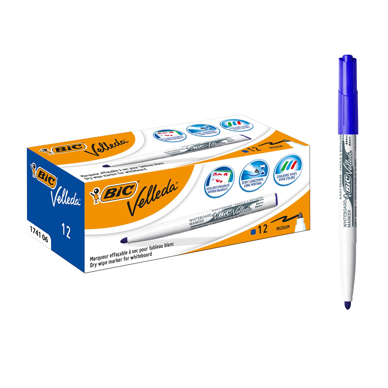 BIC Velleda 1741 Whiteboard Marker - Blue (Pack of 12)