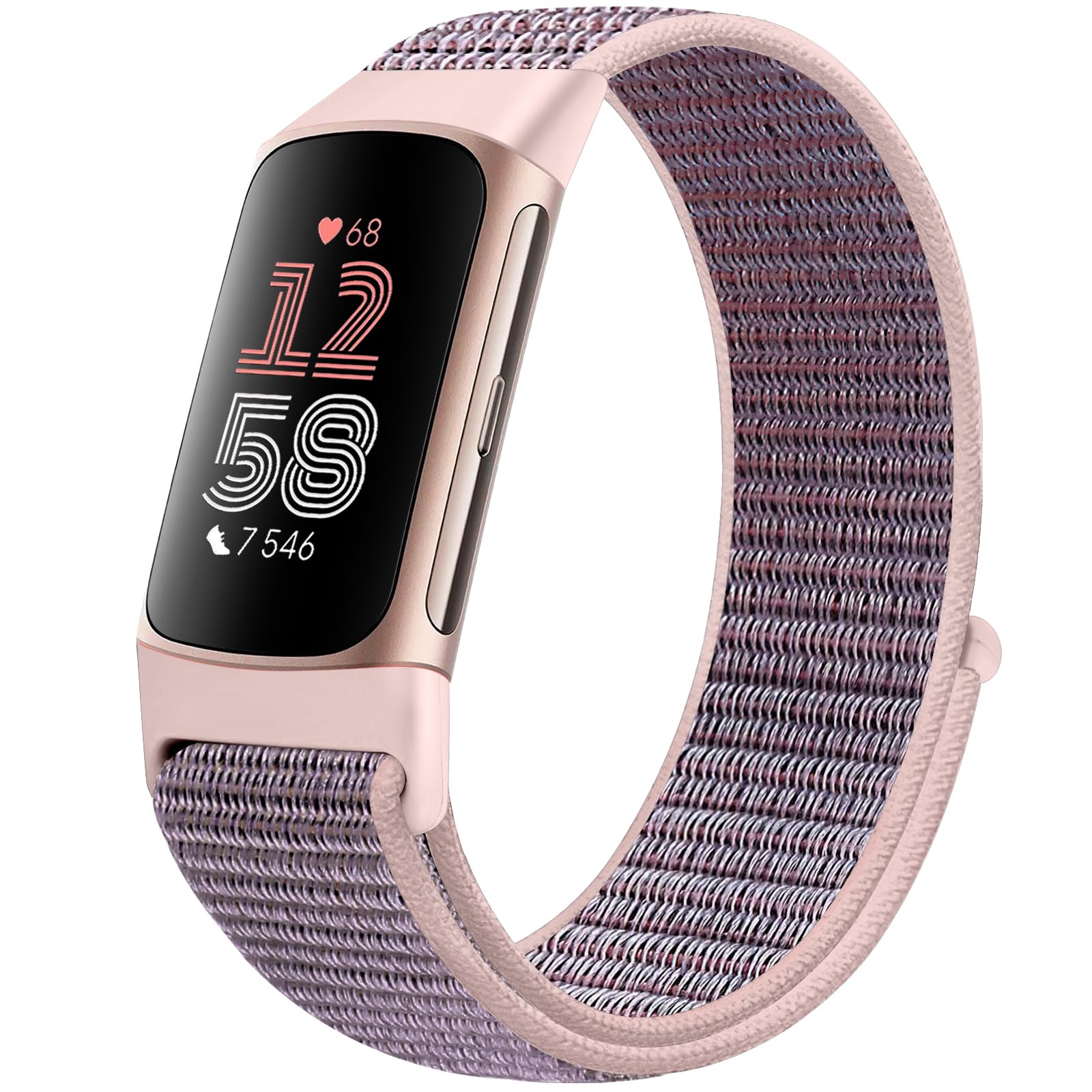 Runostrich Sport Loop Nylon Watch Straps Only Compatible with Fitbit Charge 5 Strap, Adjustable Breathable Replacement Soft Wristband for Women Men Advanced Fitness Tracker, Pink โ image 1