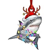 Shark Ornament for Christmas Tree 2025, 2D Santa Hat White Shark Christmas Ornament, Wooden Hanging Decor, Ocean Life Christmas Decorations, Shark Gifts for Women Men, Christmas Keepsake