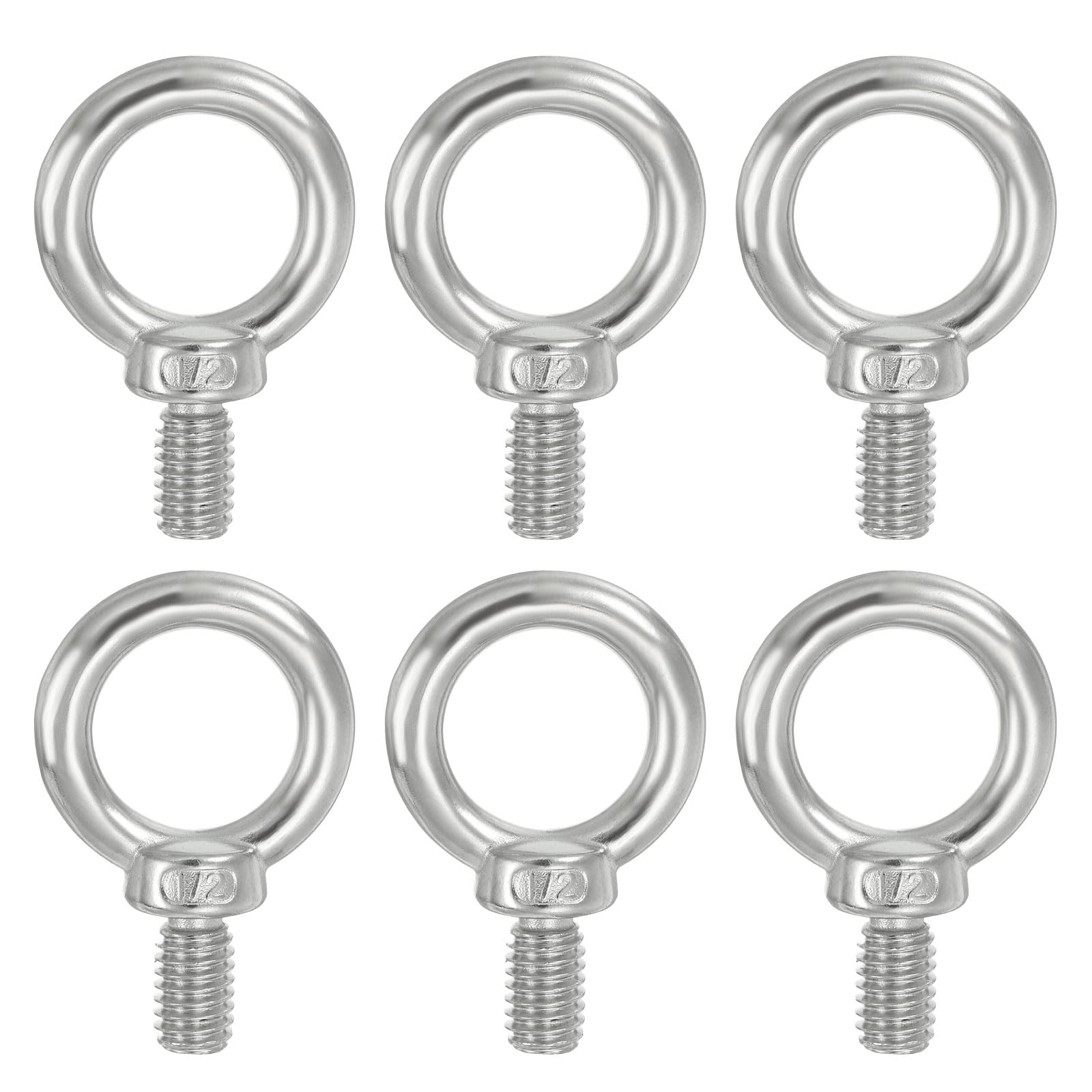 PATIKIL Lifting Eye Bolts UNC1/2"-13, 6 Pcs 304 Stainless Steel Marine Grade Machinery Shoulder Lifting Ring Threaded Eyebolt for Hanging Tie Down Strap, Silver