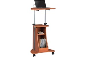 TECHNI MOBILI Adjustable Height Laptop Cart With Storage. Color: Woodgrain