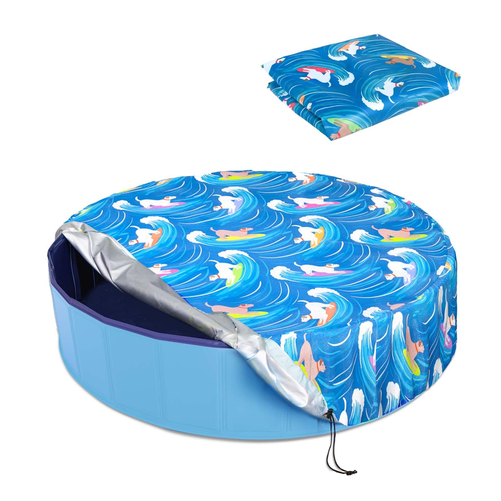 Photo 1 of Ladadee Foldable Round Dog Swimming Pool Cover, for 32 "/63“/48” Collapsible Outdoor Tub, PVC Coating Waterproof and UV Protection, Leakproof Washable Kiddie Pet Small Paddling Bath Accessories