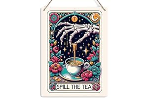 KROLLMA Funny Tarot Card Wall Art Decor Rustic Hanging Sign, Sarcastic Skeleton Tea Lovers Farmhouse Wall Hanging Sign, Witch Stuff Witchcraft Supplies, Decorative Wooden Sign for Home Office Coffee Bar