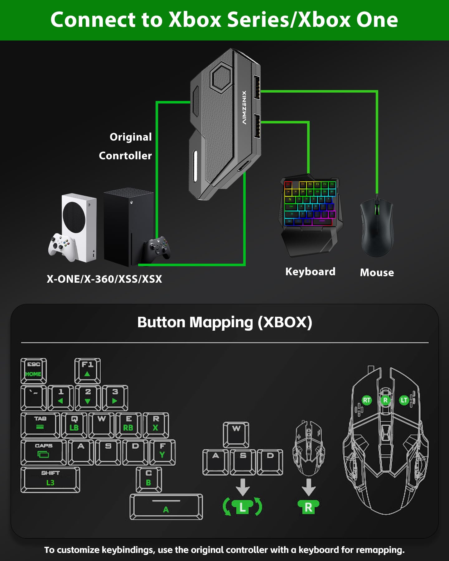 Keyboard and Mouse Adapter for Nintendo Switch/Xbox One/Xbox Series/PS4/PS3, AIMZENIX Game Controller Emulator Adapter, Perfect for Games Consoles for FPS, TPS and RTS [2023 Upgrade Version]