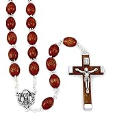 Rosary Carved Wooden Beads Sacred Heart of Mary
