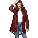Avoogue Womens Raincoats Waterproof Cinch Waist Breathable All Weather Jacket Long