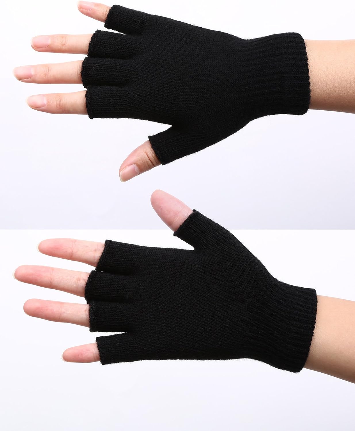 Satinior 2 Pair Black Half Finger Gloves Unisex Winter Stretchy Knit Fingerless Gloves, Common Size at  Men’s Clothing store