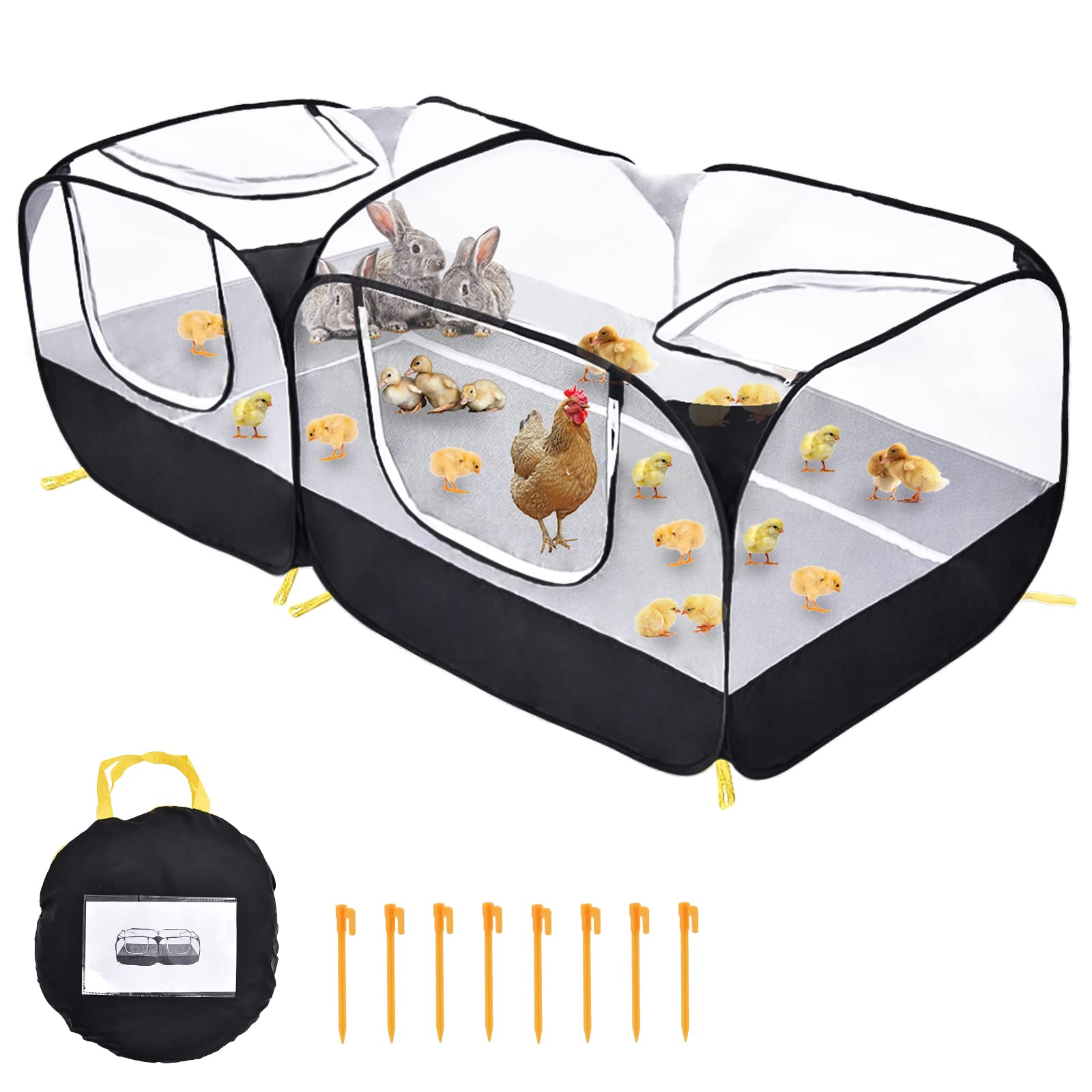 Coolty Small Animals Playpen, Pop up Large Exercise Pen Cage Yard Movable Chicken Yard Fence Playground for Puppy Kitten Rabbits Duck Hens