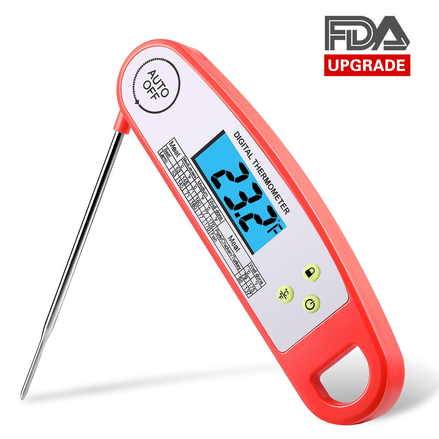 Austruke Instant Read Meat Thermometer-Waterproof Digital Meat Thermometer Super Fast Instant Read Thermometer with Backlight & Calibration. For Food, Candy, Milk, Tea, BBQ, Grill Smoker.