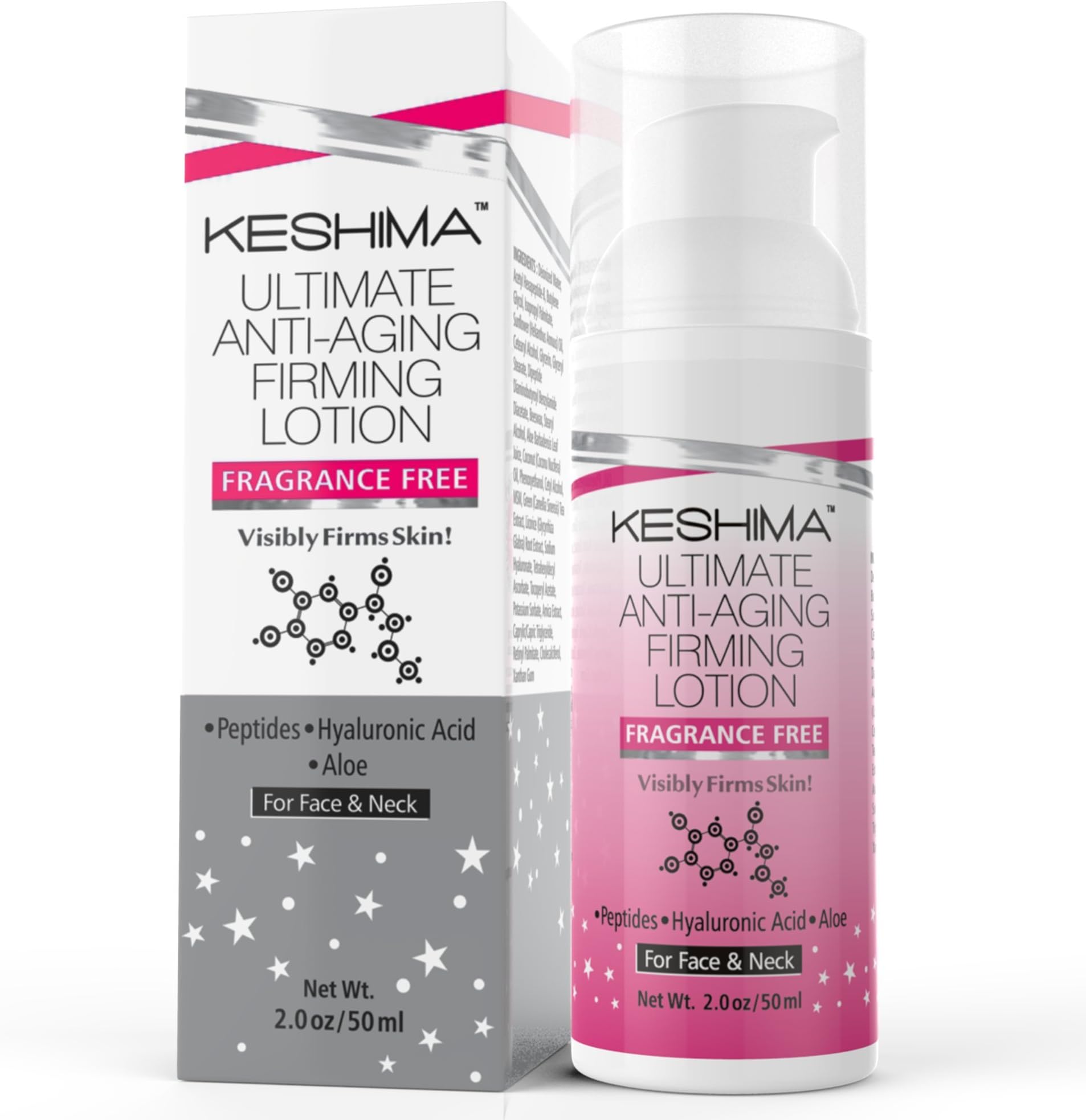 Keshima Face & Neck Firming Cream - Fragrance Free - Tightens Loose and Sagging Skin - Smooths Wrinkles and Fine Lines - 2 Oz.