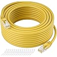 Cat5e Ethernet Cable 200 FT, Long Cat 5e Internet Cable, Yellow Snagless Patch Cord, Flexible, Network, LAN, PoE, Standard RJ45 Connector for PC, Server, Router, Modem, TV, PS5 - with 15 Cable Ties