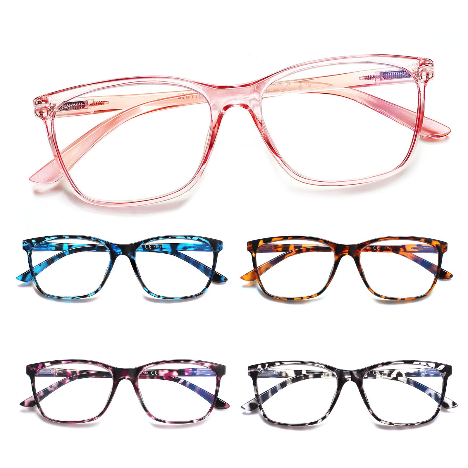 Kerecsen 5 Pack Ladies Reading Glasses Blue Light Blocking Spring Hinge Fashion Pattern Print Eyeglasses for Women (5 Pack Mix Color-4, 1.00, Diopter)