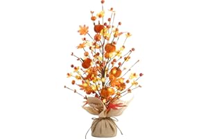 RoseCraft Fall Decor, 18 Inch Artificial Red Berry Maple Leaf Pumpkin Tree Tabletop Decorations, for Autumn Harvest Home Wedding Holiday Party Indoor Decor - Gifts.