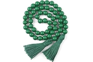 RAMIRABI St Patrick's Day Wood Beads Garland with Tassels Farmhouse Beads Rustic Prayer Beads Boho Beads for Boho Home Decor,Wall Hanging Decoration (Deep Green)
