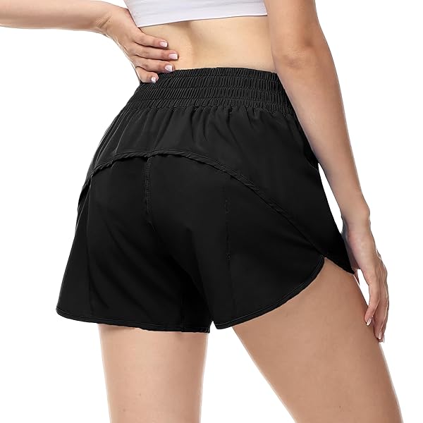 AUREFIN RUNNING SHORTS FOR WOMEN, HIGH WASITED ATHLETIC SHORTS WITH LINER AND ZIP POCKET WOMENS WORKOUT SHORTS 4 INCH BLACK/SMALL