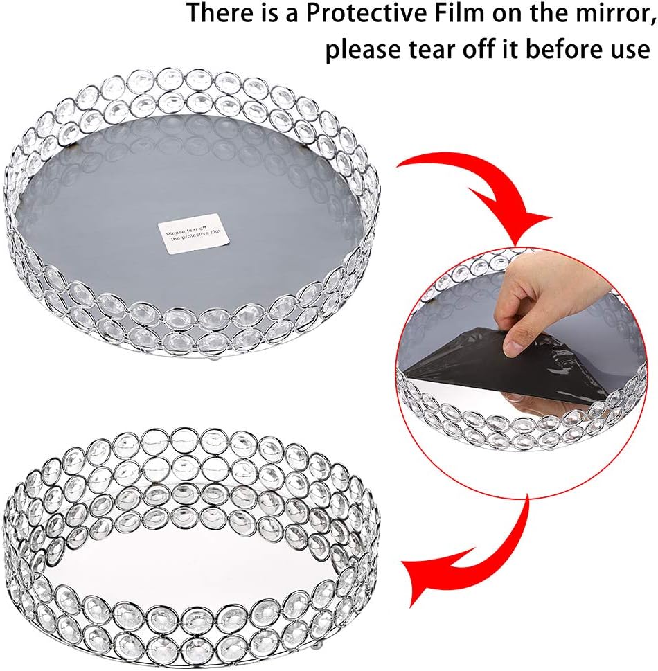 Hipiwe Crystal Cosmetic Vanity Tray - Mirrored Decorative Jewelry Tray Make up Organizer for Perfume, Trinket, Makeup Display Dresser Home Decor: Home & Kitchen