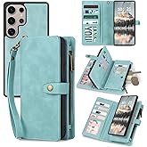 TwoHead for Samsung Galaxy S25 Ultra Wallet Case with Card Holder, Detachable Magnetic Phone Case for S25 Ultra,PU Leather All-Round Protective Phone Case Wallet with Wrist Strap,Blue