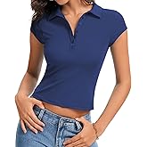 Eyanse Womens Collared Shirts Fitted Polo Shirt Short Sleeve V Neck Summer Tops