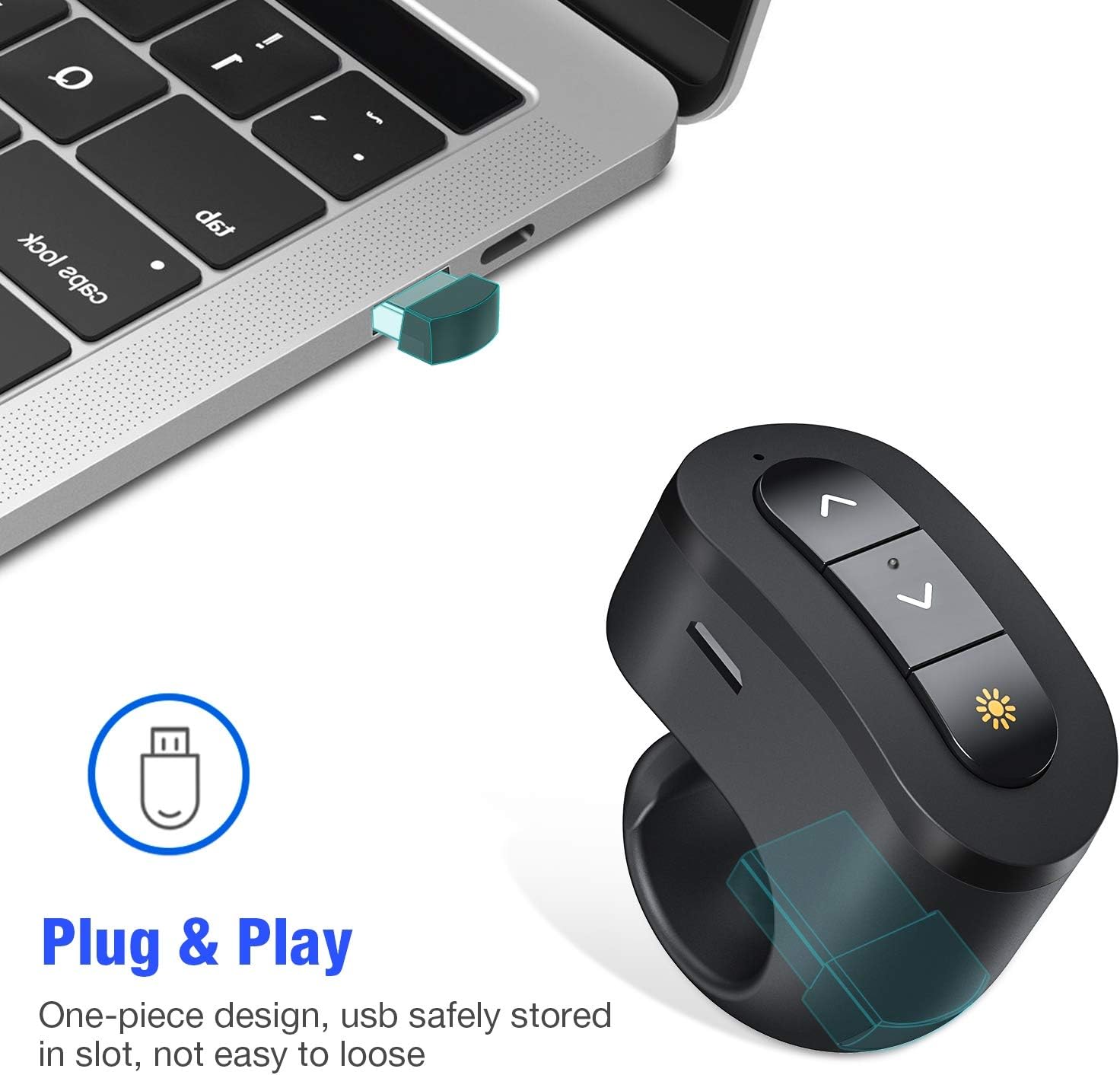DinoFire Presentation Clicker USB Rechargeable Powerpoint Clicker, Finger Ring RF 2.4GHz Wireless Presenter Clicker for Powerpoint Presentations, Presentation Remote for Mac, Keynote, Laptop etc. : Home Audio & Theater