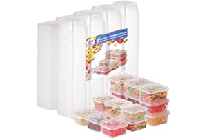 RIKICACA 4 oz Plastic Containers with Lids(200 Pack)，Condiment Containers with Lids, Portion Cups, Jello Shot Souffle Sauce Cups (Square)