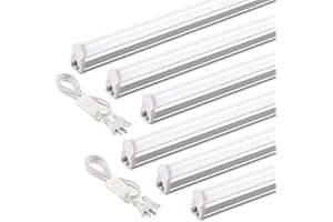 Barrina T5 4FT LED Shop Light, 2 Pcs Power Cords 6500K Super Bright White 2200lm 20W Utility Light Fixture, Ceiling Commercial Bay Light for Workshop Garage, Corded Electric with ON/Off Switch, 6 Pack