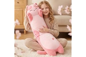 Mewaii Artist-Designed Ultra Soft Long Cat Plush Body Pillow, Extra Stuffing for Comfort, Premium Quality Stuffed Animal Gift