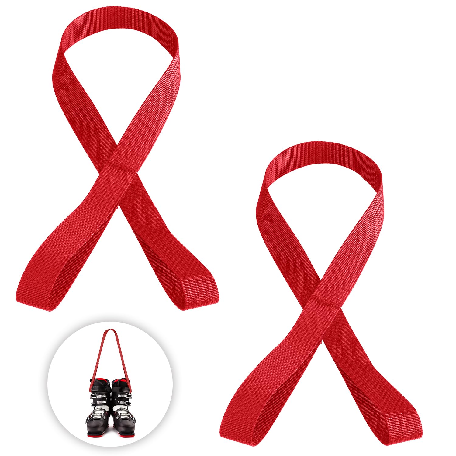PEUTIER 2pcs Adjustable Ski Carrier Straps, Red, Nylon, Classic Style, Skiing Accessories