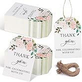 SallyFashion 75PCS Thank You Gift Tags, 2x3inch Floral Personalized Gift Tags with String for Wedding Birthdays Party Favors Baby Shower Bridal Shower