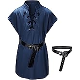 Kids Medieval Viking Tunic Pirate Renaissance Retro Costume Shirt witn Belt for Boys Halloween Cosplay 3-12 Years
