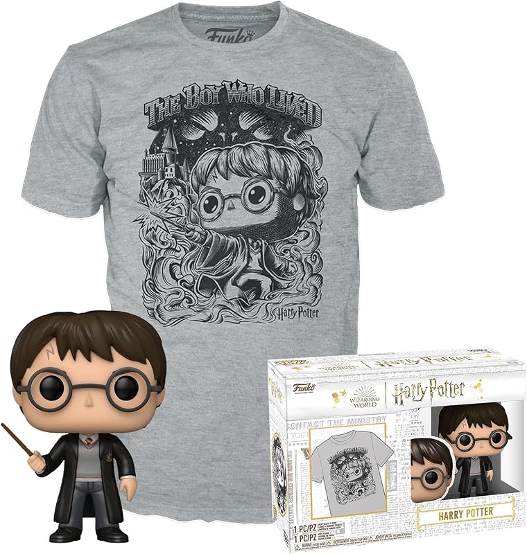 Pop! & Tee: Harry Potter - Texture Velours - Large - (L) - T-Shirt - Vêtements avec Une Figurine en Vinyle à Collectionner - Idée de Cadeau - Jouets et Top à Manches Courtes pour Les Adultes