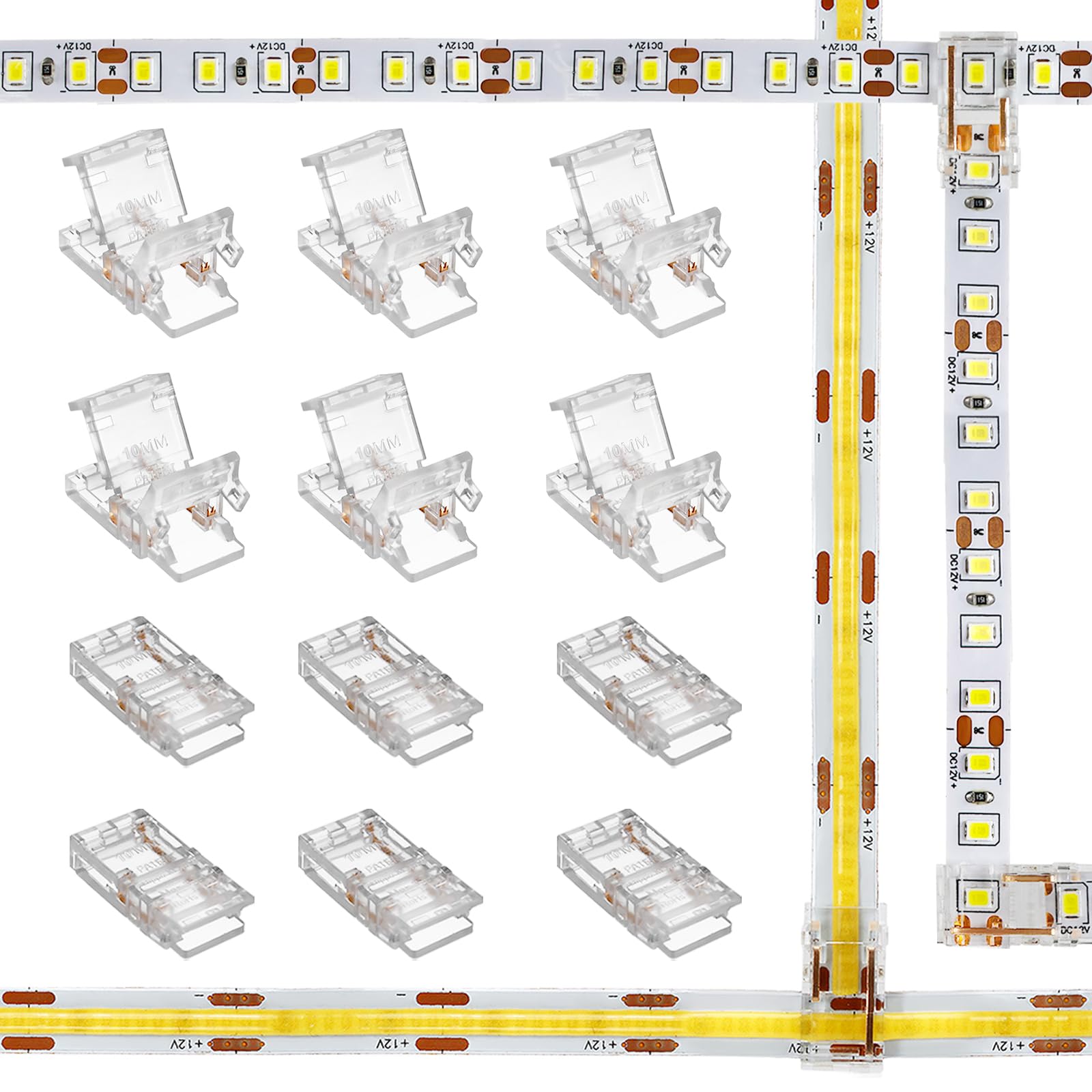 VIPMOON 12 Pack 2 Pin T/L Shape LED Strip Connectors for 8mm Wide SMD/COB 3528 2835 LED Strip Lights, Solderless Strip to Strip LED Connectors — image 1