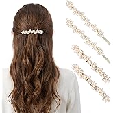 Thinp 4 Pcs Pearl Hair Clips, French Pearl Barrettes for Women Elegant Pearls Bobby Pins Cute Pearls Hair Pins Sweet Hairs Accessories for Wedding Birthday Prom Party Styling (Gold)