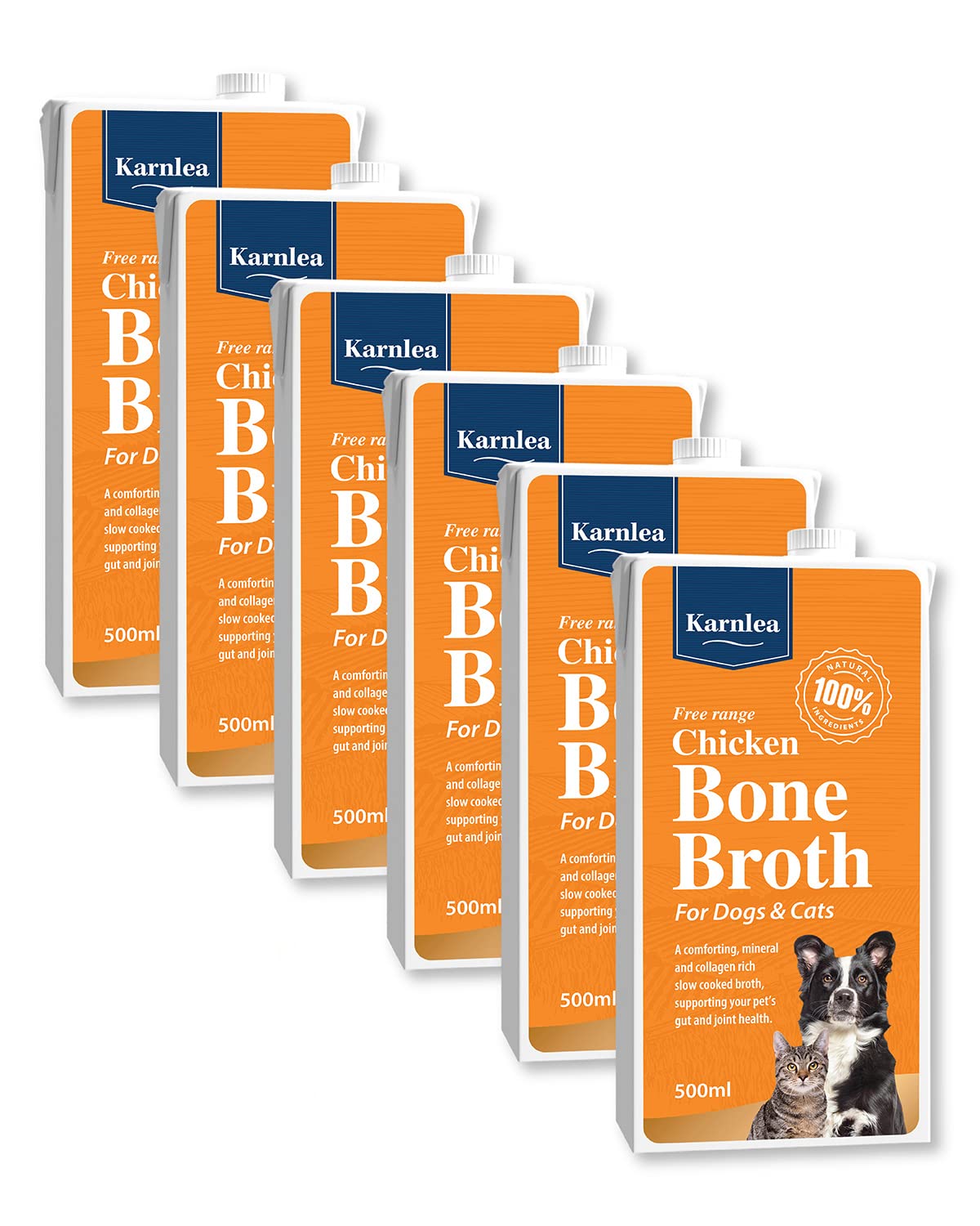 Karnlea Pets Chicken Bone Broth - Free Range, 6x 500ml | 100% Real & Natural Liquid Bone Broth for Cats & Dogs | High in Collagen & Protein for Healthy Joints, Gut, Digestion, Skin & Sickness Recovery — image 1