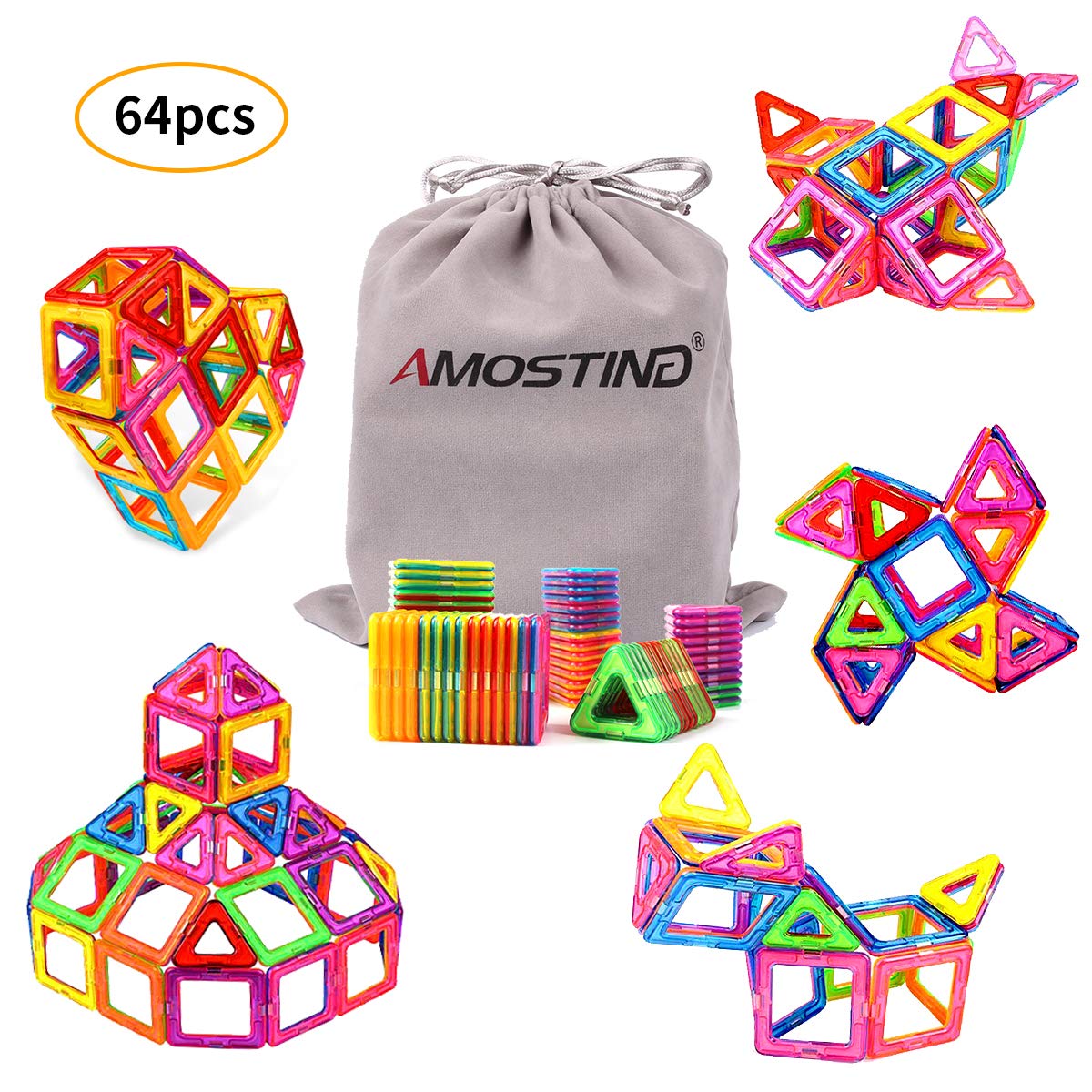 64 pcs AMOSTING Blocks Building Set for Kids Tiles