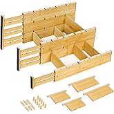6PCS Bamboo Drawer Dividers with Inserts, Expandable Kitchen Utensil Drawer Organizers,Adjustable drawer organizer for deep drawers Dresser Closet Underwear Storage Bedroom Bathroom Drawers(16.6"-22")