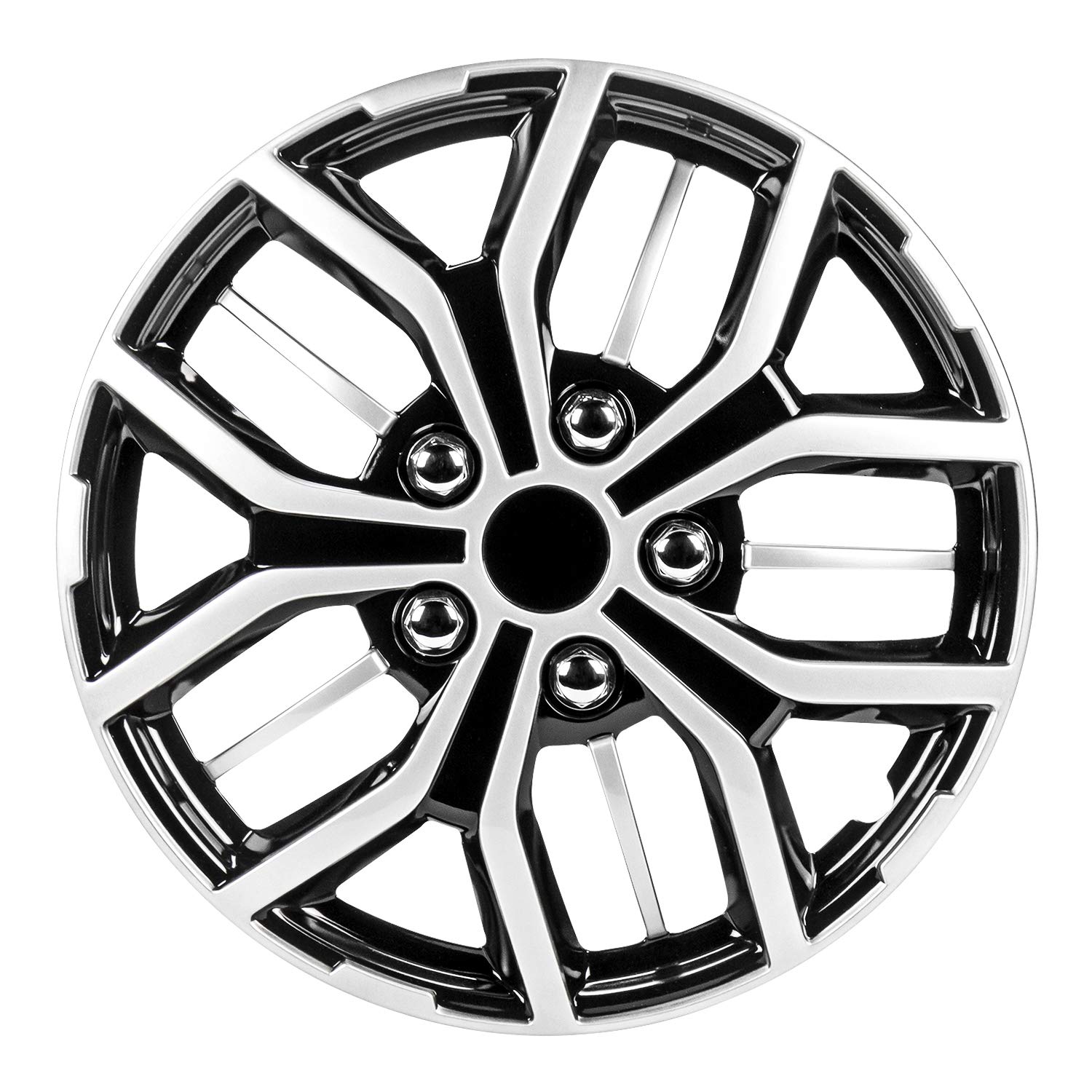 Pilot Automotive WH142-15S-B 15 Inch Super Sport Black and Silver Universal Hubcap Wheel Covers for Cars | Set of 4 | Fits Toyota Volkswagen VW Chevy Chevrolet Honda Mazda Dodge Ford and Others