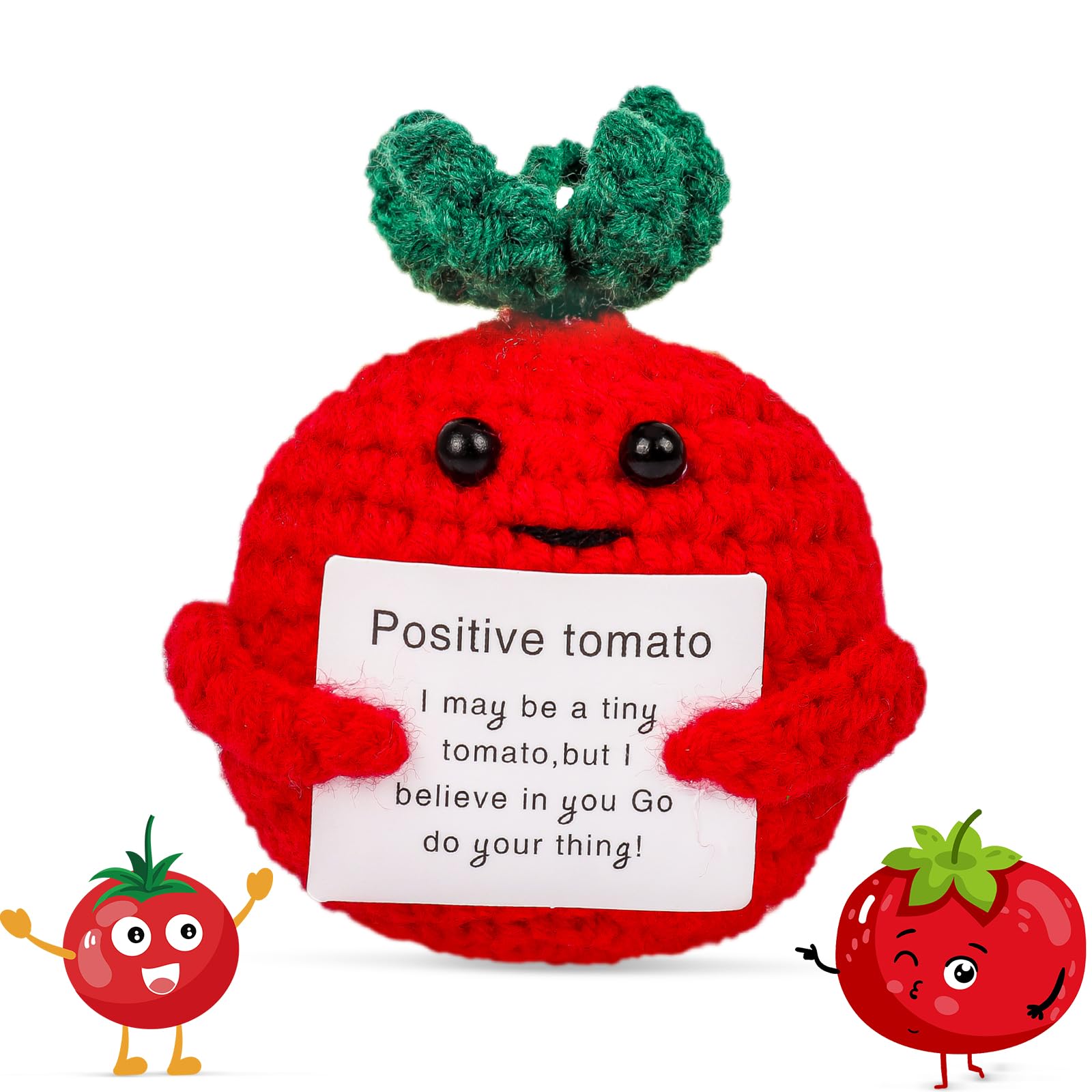 KufaerBeam Funny Positive Vegetable Crochet Plushies, Emotional Support Tomato with Positive Card, Motivational Mental Health Gifts for Colleagues, Friends,Classmate(Positive Vegetable Tomato Edition) — image 1