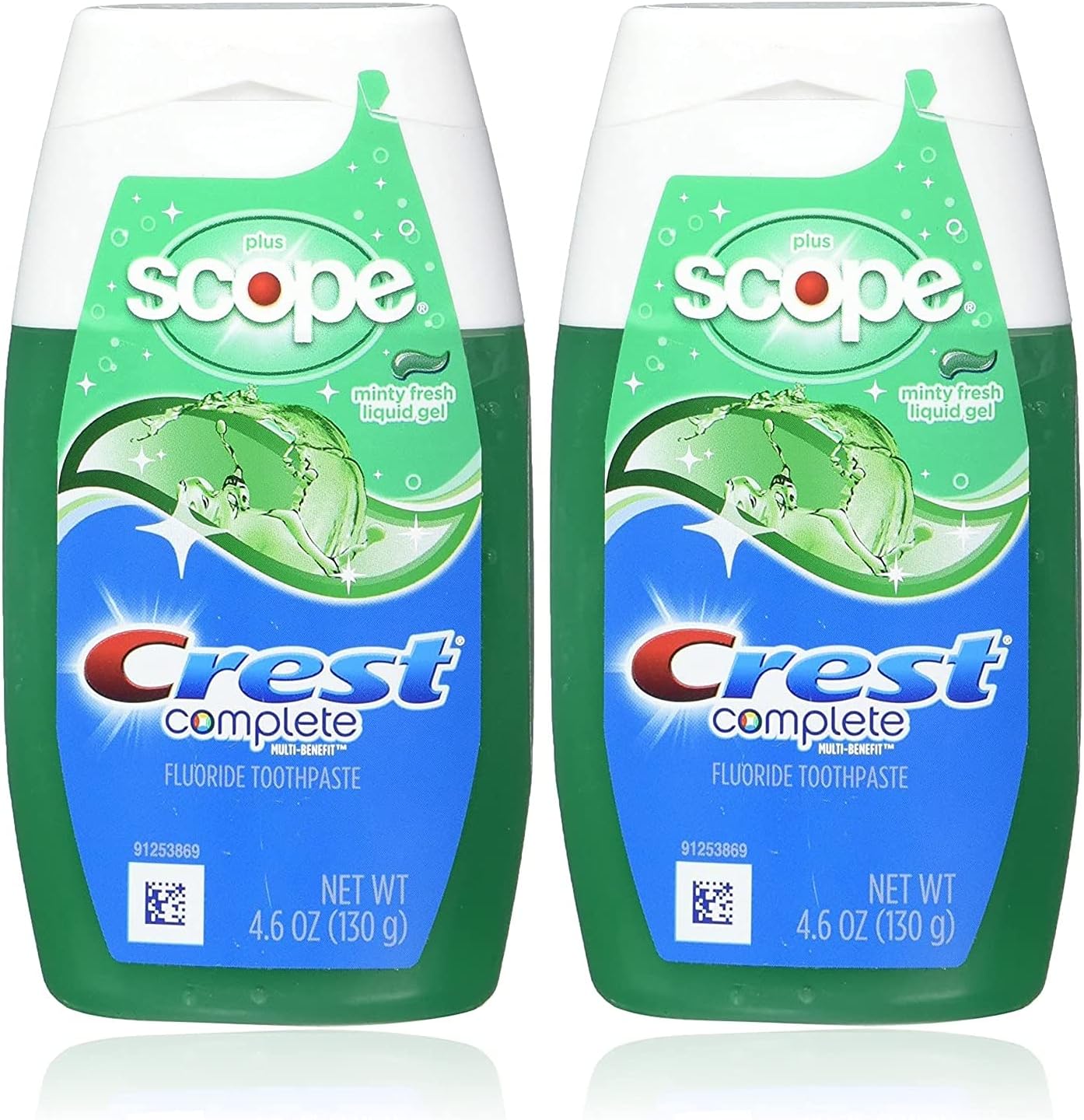 Crest Complete Whitening Plus Scope Tartar Control Toothpaste, Minty Fresh Liquid Gel, 4.6 Oz (130g) - Pack of 2: Health & Personal Care