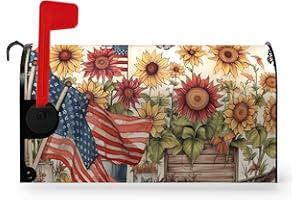 Dacawin Patriotic Sunflower Mailbox Cover Autumn USA Flag Magnetic Mailbox Covers Fall Flowers Waterproof Mail Box Covers Autumn America Flag Post Wraps Letter Box Cover for Home Garden 18x21 Inch