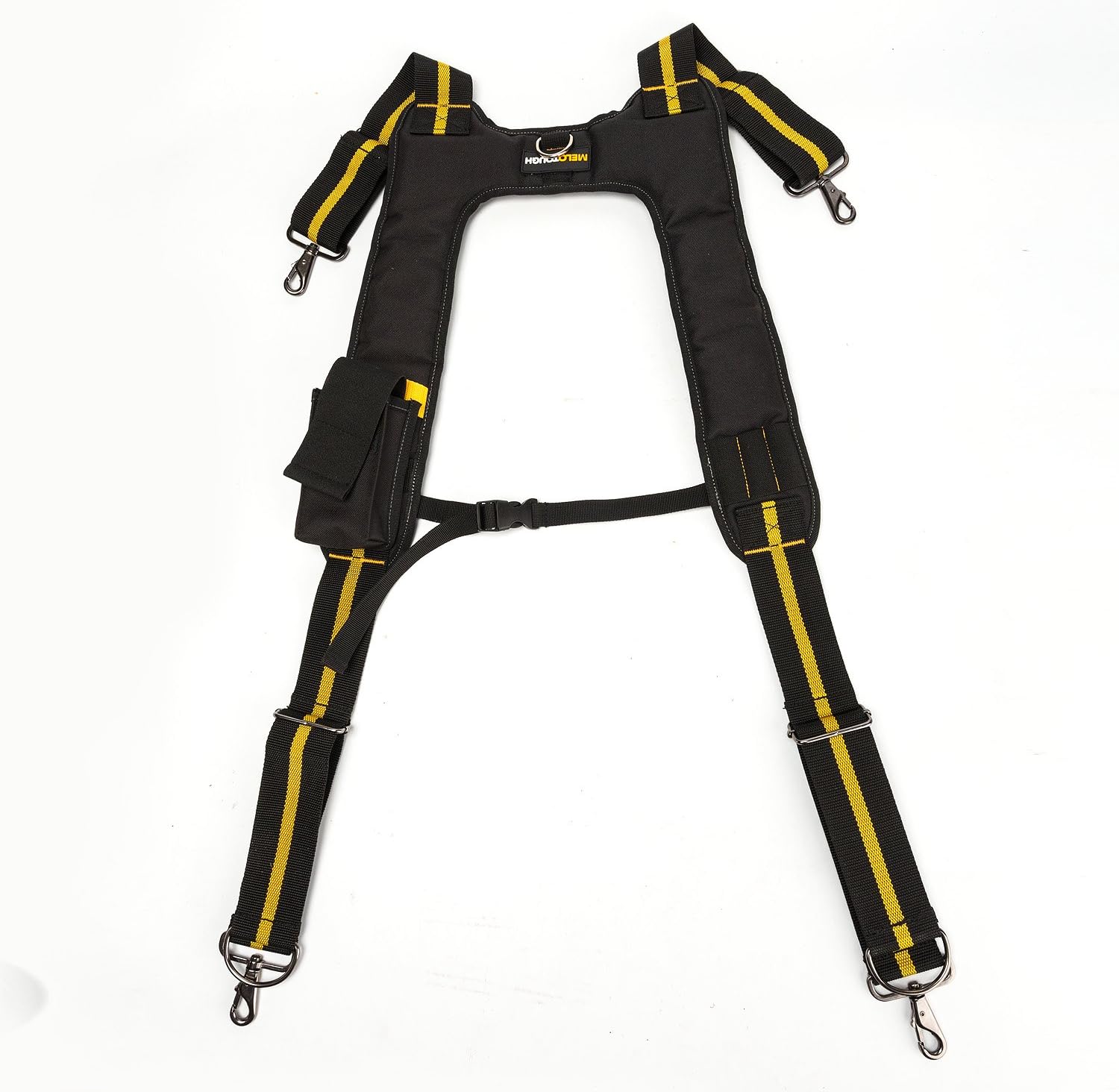 Melo Tough Suspenders Tool Belt Suspenders with Large Moveable Phone Holder, Pencil Holder, Adjustable Size Padded Suspenders (Yellow) - - 