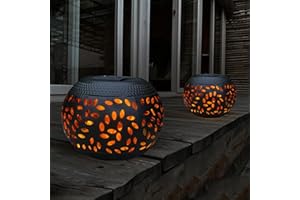 PEARLSTAR Solar Table Lights Outdoor Waterproof - 2 Pack Dancing Flickering Flame Lamp Black Metal Tabletop Light Solar Powered Decorative Lighting Lantern for Desk Bedroom Patio Garden Pathway Yard