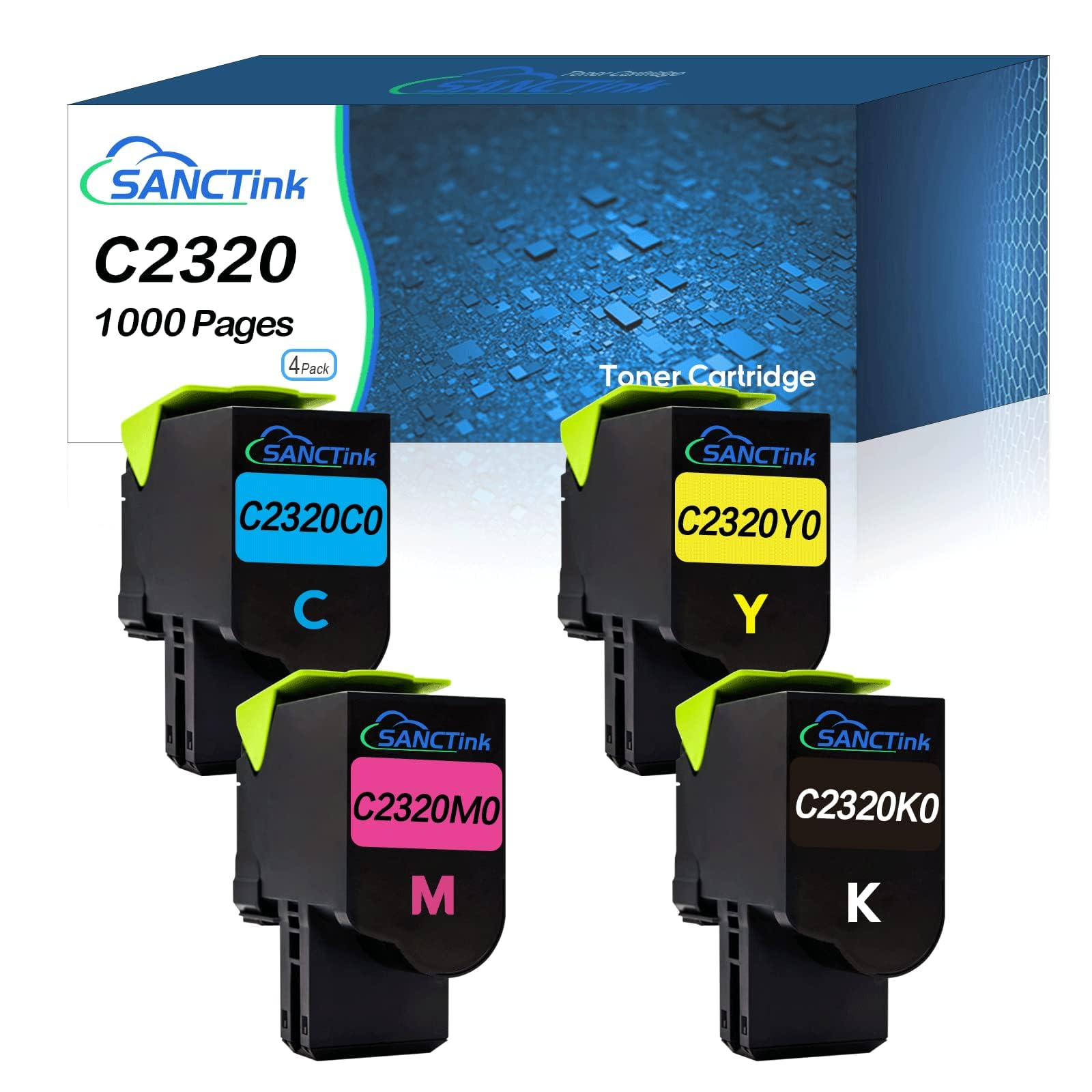 Remanufactured Toner Cartridge Replacement for Lexmark C2320K0 C2320C0 C2320M0 C2320Y0 C2325dw C2325 MC2325adw C2535dw MC2535adwe C2425dw MC2425adw MC2640adwe Printer (4 pack x 1000 pages)