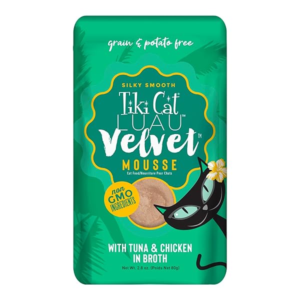 TIKI PETS TIKI CAT VELVET MOUSSE GRAIN-FREE WET FOOD WITH A SILKY-SMOOTH TEXTURE FOR ADULT CATS & KITTENS, 2.8OZ, 12PK, TUNA & CHICKEN, 48005