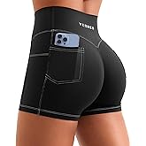 YEOREO CoreFlex Women Workout Shorts with Cargo Pockets Hidden Scrunch Butt Lifting Denim-Look Gym Shorts