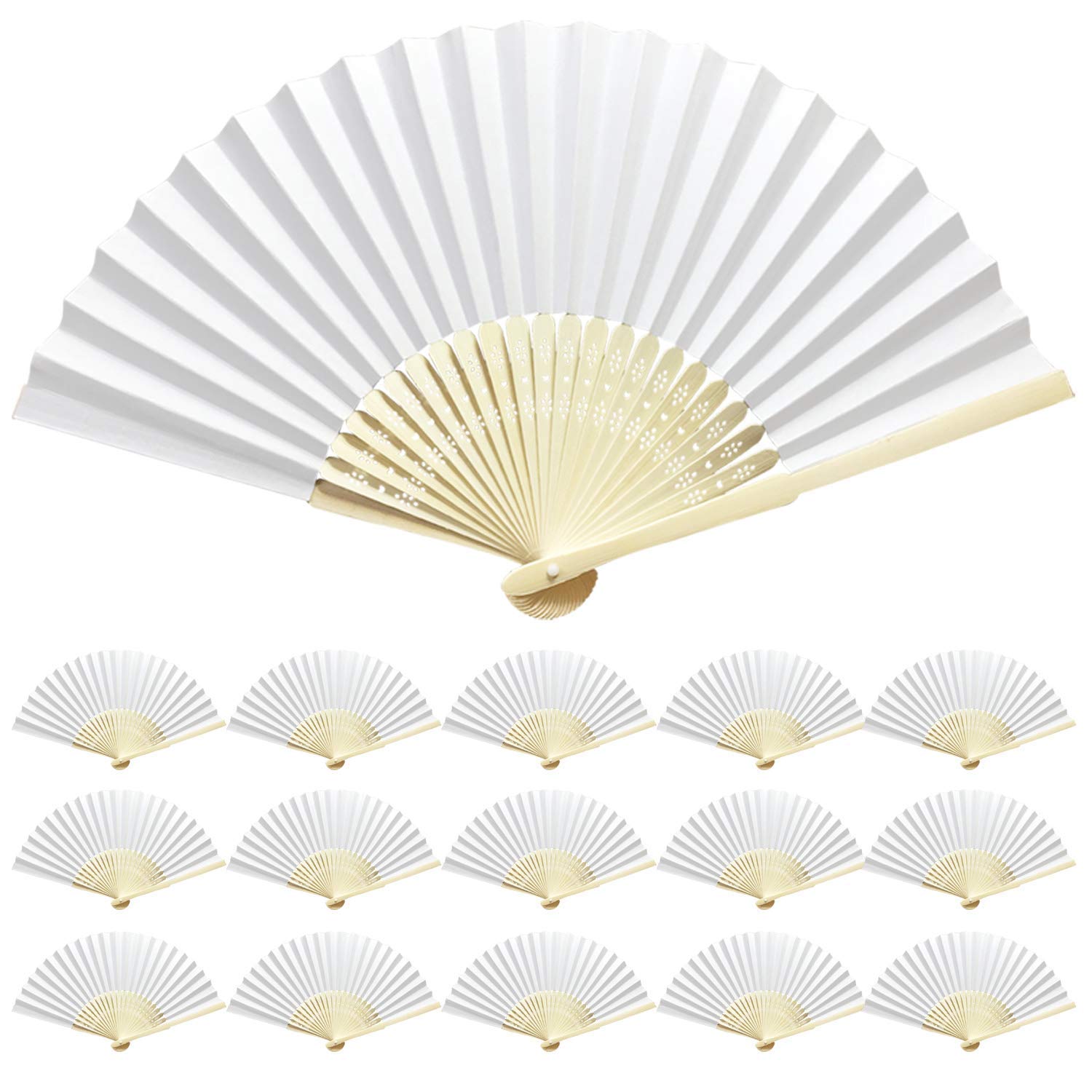 Woohome 15 PCS Hand Fan Foldable Paper Fan for Dancing, Part, Picnic, Wedding Party Gift, Guest Favour Wedding Decoration (White)