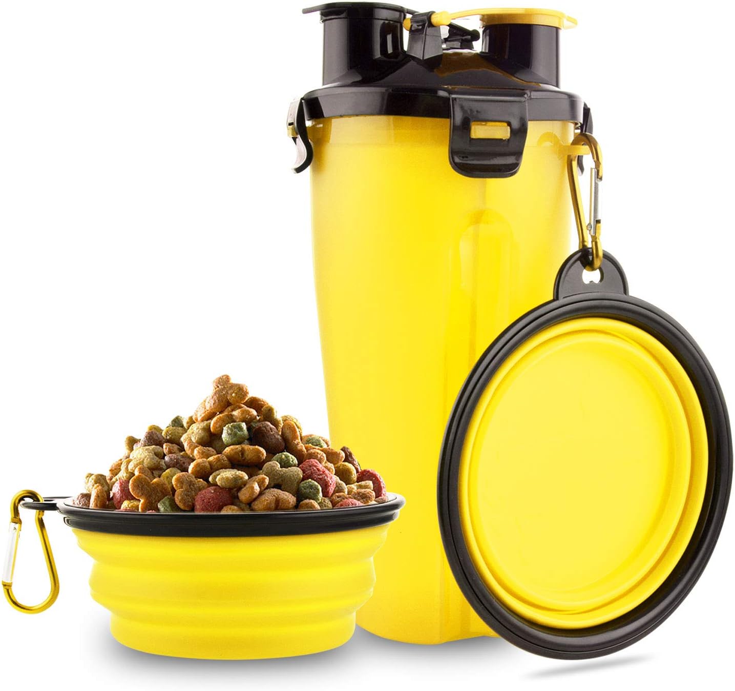 Guardians Dog Travel Water Bottle Collapsible Bowls, 2 in 1 Pet Food Container with Collapse Bowls, Outdoor Portable Water Bowls for Walking, Traveling, Camping and Hiking