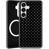 Aitipy Compatible with MagSafe Polka Dot Phone Case for Samsung Galaxy S25, Cute Aesthetic Polka Dot Magnetic Soft TPU and Hard PC Protective Phone Cover for Women Girls - Black