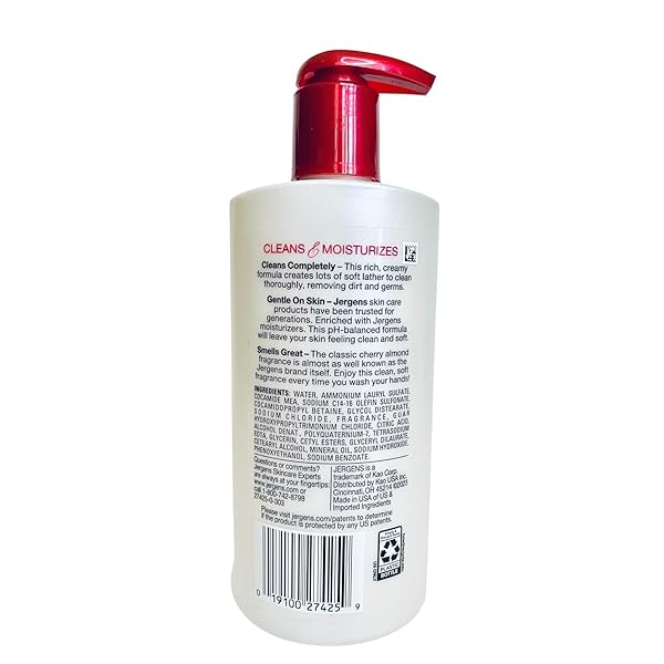 JERGENS EXTRA MOISTURIZING HAND WASH SOAP DISPENSER – CHERRY ALMOND SCENT, 8.3 OUNCES