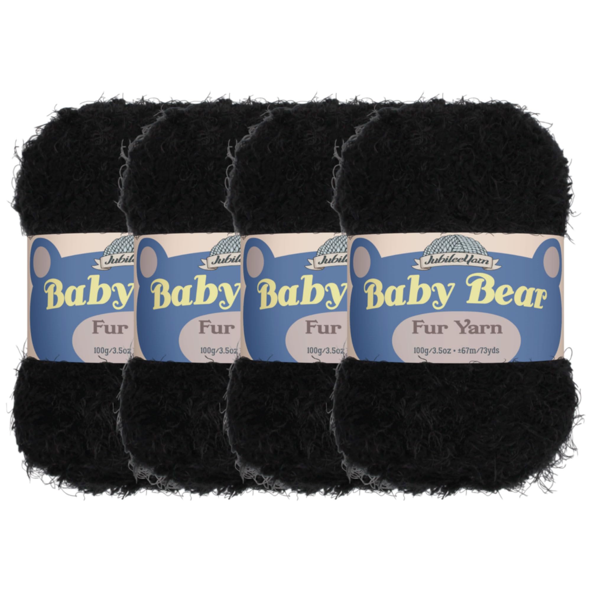 JubileeYarn Baby Bear Yarn - Chunky Weight Polyester Fur - 100g/Skein - Pitch Black - 4 Skeins