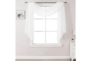 DONREN 144 Inches Long Window Scarf for Party - Luxury Soft Semi Sheer Scarf Valance for Wedding (1 Panel,White)